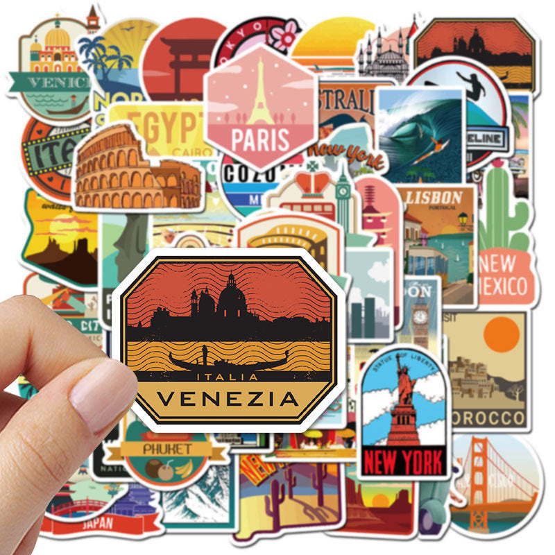 Reisstickers Steden & Landen Kleurrijk - 50 stuks