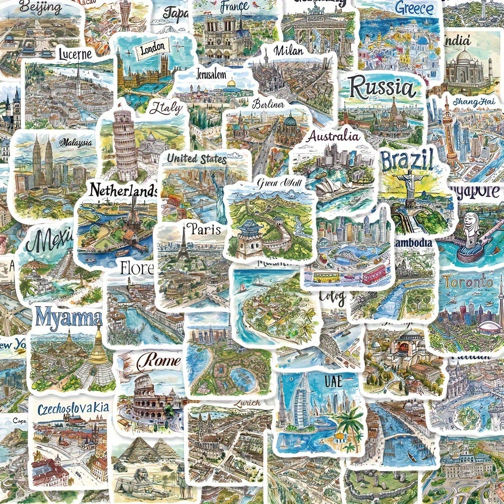 Reisstickers Steden & Landen - 50 stuks