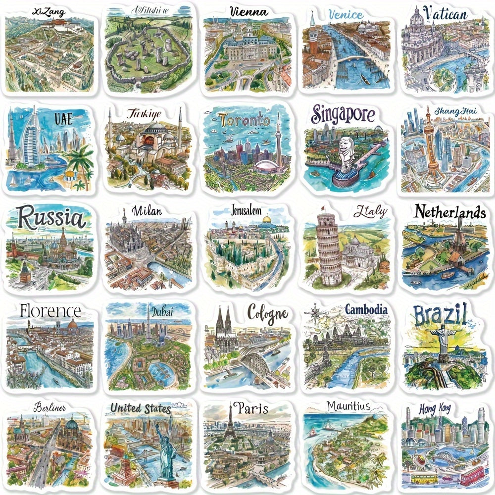 Reisstickers Steden & Landen - 50 stuks