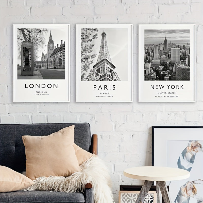 Stedenposters Londen, Parijs & New York (3 stuks)