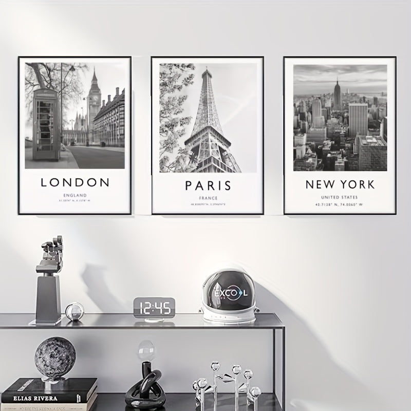 Stedenposters Londen, Parijs & New York (3 stuks)