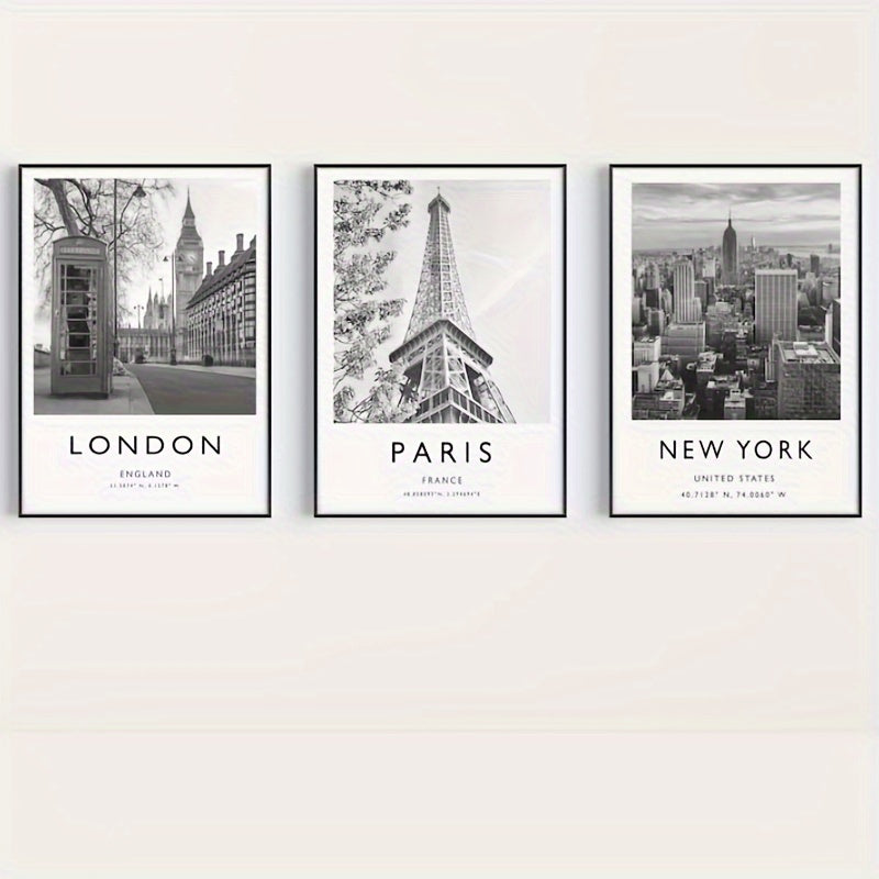 Stedenposters Londen, Parijs & New York (3 stuks)