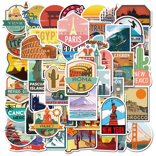 Reisstickers Steden & Landen Kleurrijk - 50 stuks