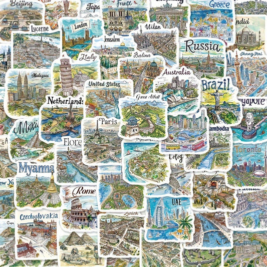 Reisstickers Steden & Landen - 50 stuks