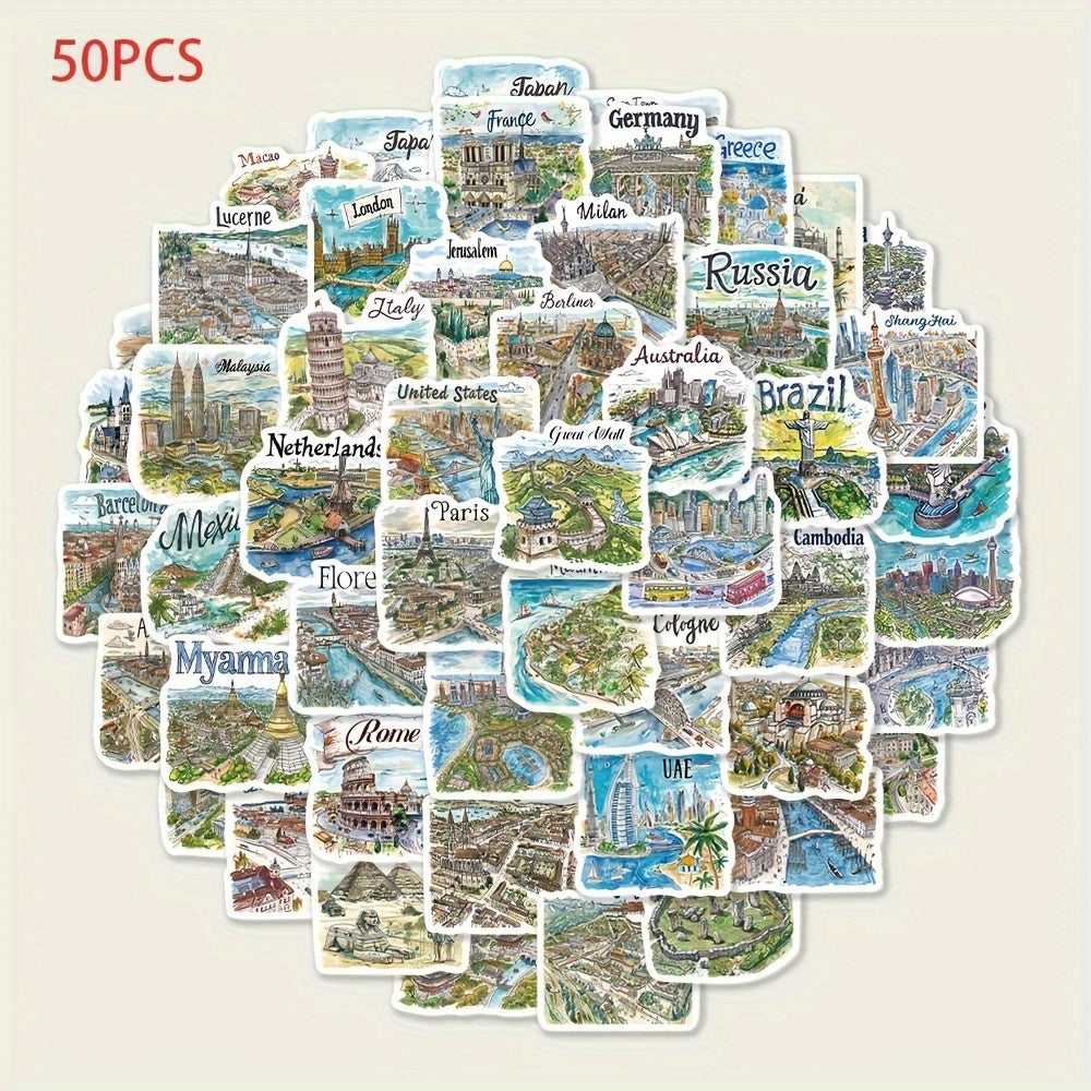 Reisstickers Steden & Landen - 50 stuks