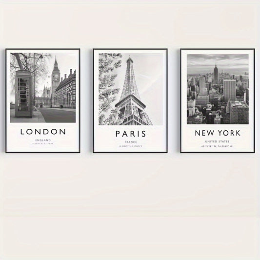 Stedenposters Londen, Parijs & New York (3 stuks)
